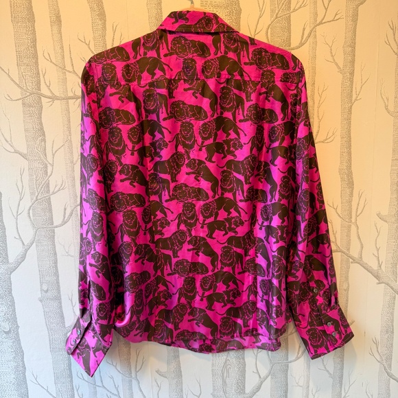 NWT J. Crew Collection Fuchsia Silk Twill Shirt in Brown Sleepy Lions- Size 14. - Picture 6 of 6